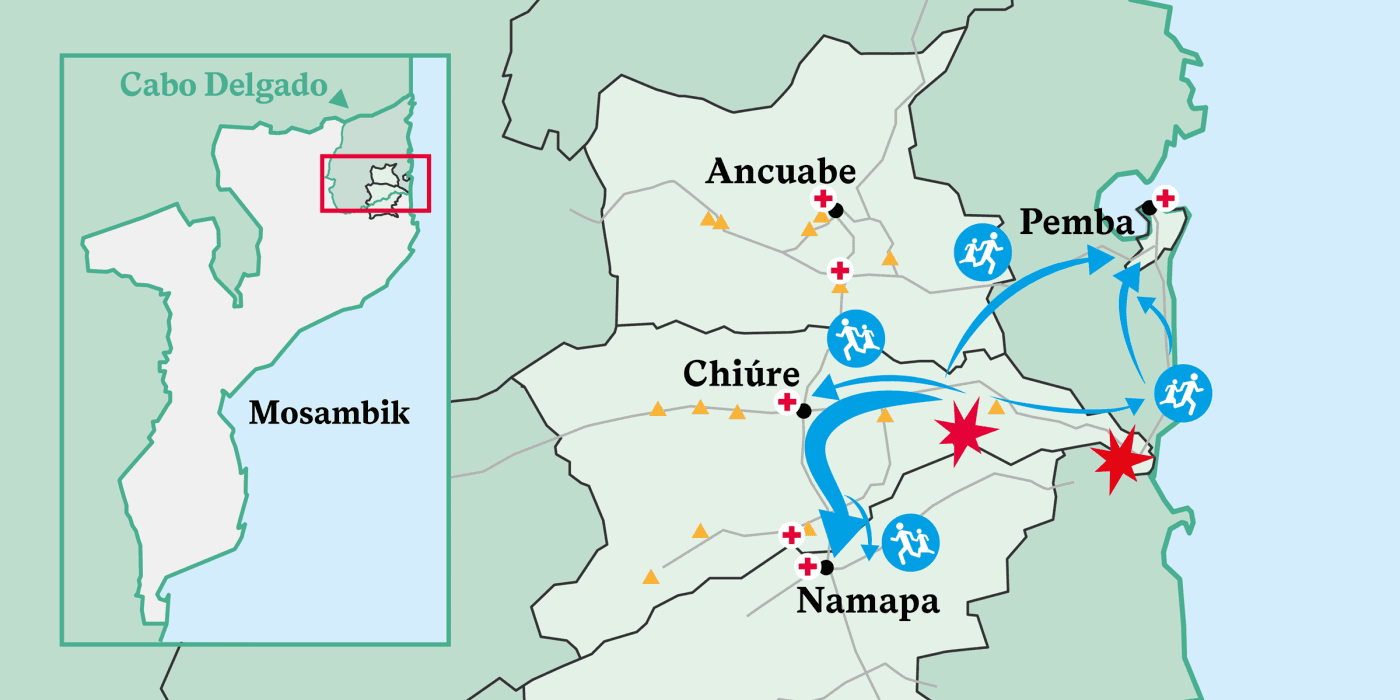 Karte der Flüchtlingsströme im Norden Mosambiks