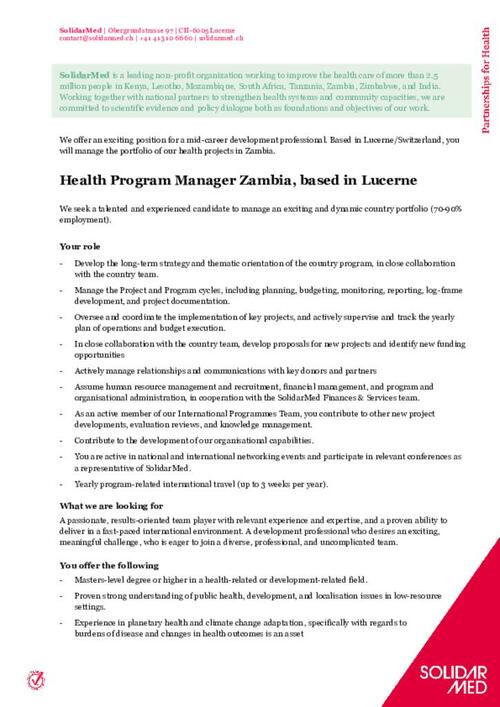 Job Ad | Health Program Manager Zambia (2024)